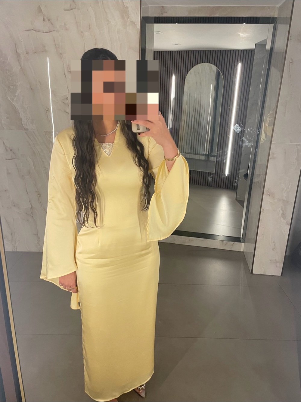 Yellow Satin Long Sleeve Maxi Dress